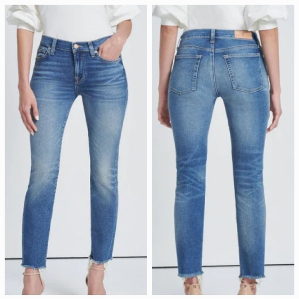 7 for all mankind luxe vintage Roxanne ankle cropped skinny raw hem jeans sz 33